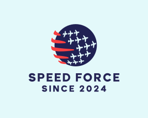 Patriotic Plane Globe logo design