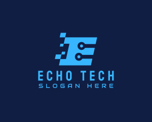 Blue Tech Letter E logo design