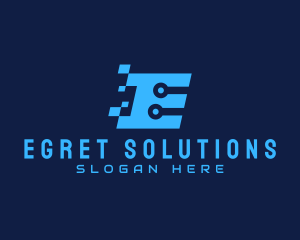 Blue Tech Letter E logo design