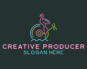 Producer - Y2K Neon Disc Tropical logo design