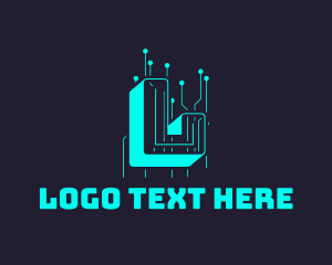 Web - Web Circuit Letter logo design