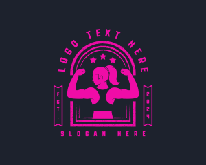 Powerlifting - Muscular Female Gym logo design