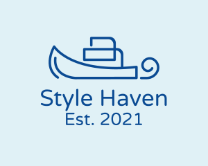 Seaport - Blue Yacht Outline logo design