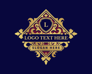 Fleur De Lis - Decorative Flourish Shield logo design