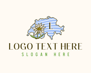 Map - Switzerland Botanical Flower logo design