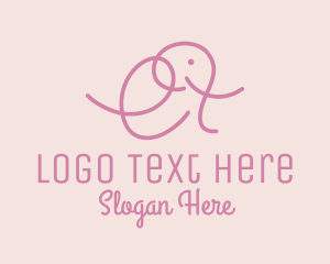 Minimalism - Pink Monoline Elephant logo design