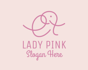 Pink Monoline Elephant  logo design