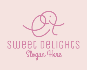 Pink Monoline Elephant  logo design