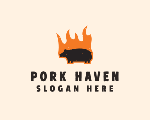 Flame Grill Pig logo design