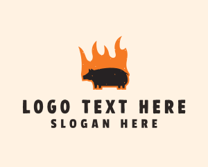 Vintage - Flame Grill Pig logo design