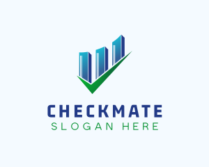 Building Bar Graph Checkmark logo design