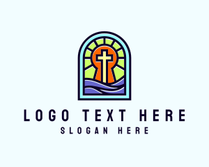 Priest - Church Crucifix Stained Glass logo design