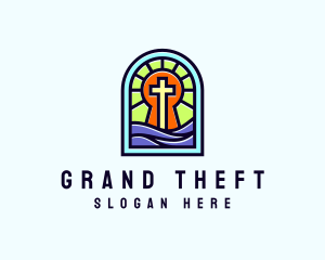 Catholic - Church Crucifix Stained Glass logo design