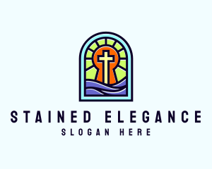 Church Crucifix Stained Glass logo design