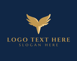 Golden - Bird Wings Pen Letter Y logo design
