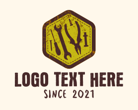 Toolbox - Rustic Mechanic Tools Hexagon logo design