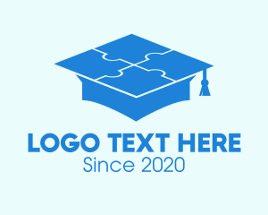 Teaching - Blue Puzzle Graduation Hat logo design