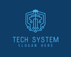 System - Technology Circuit Shield logo design