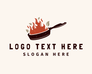 Flaming - Hot Fire Frying Pan logo design