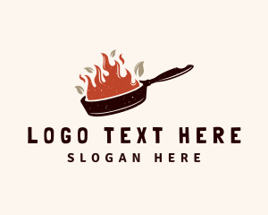 Retro - Hot Fire Frying Pan logo design