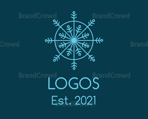 Line Art Blue Snowflake Logo