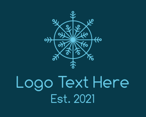 Snowing - Line Art Blue Snowflake logo design