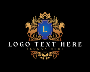 Heritage - Elegant Pegasus Shield logo design