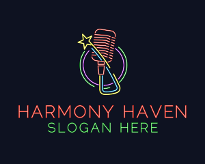 Harmony - Neon Music Microphone logo design