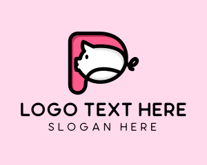 Pink Pig - Cute Pig Letter P logo design