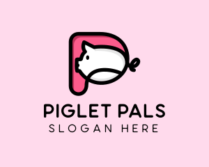 Piglet - Cute Pig Letter P logo design