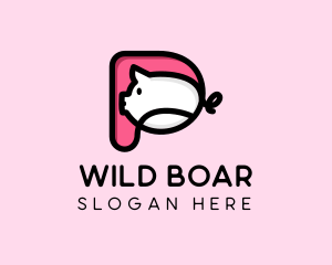 Boar - Cute Pig Letter P logo design