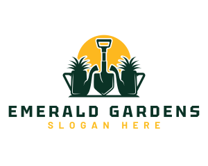 Shovel Watering Can Gardening logo design