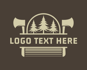 Axe - Pine Tree Woodwork Emblem logo design