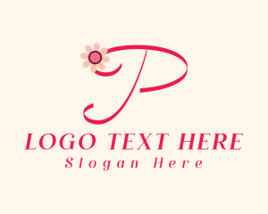 Calligraphic - Pink Flower Letter P logo design