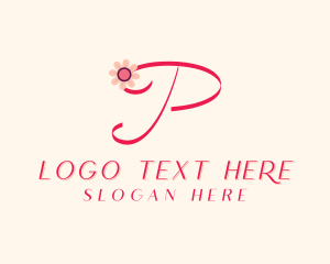 Calligraphic - Pink Flower Letter P logo design