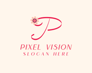 Pink Flower Letter P logo design