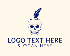 Halloween - Scary Skull Feather Quill logo design