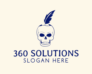 Scary Skull Feather Quill logo design