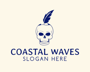 Scary Skull Feather Quill logo design