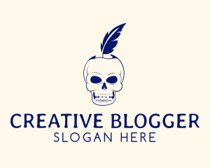 Blogger - Scary Skull Feather Quill logo design