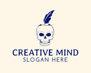 Scary Skull Feather Quill logo design