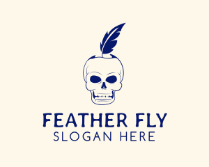 Scary Skull Feather Quill logo design