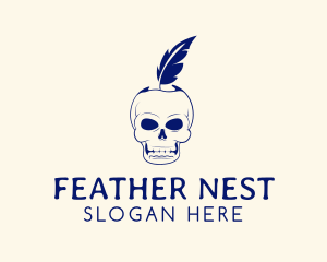 Scary Skull Feather Quill logo design