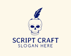 Screenwriter - Scary Skull Feather Quill logo design