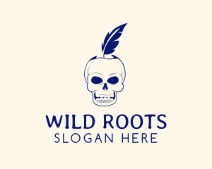 Scary Skull Feather Quill logo design