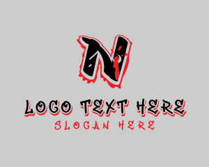 Skateboarding - Splatter Graffiti Letter N logo design