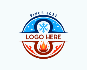 Heating - Fire Ice Snowflake logo design
