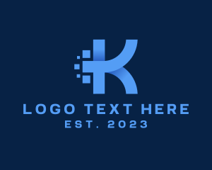 It - 3D Pixel Digital Letter K logo design