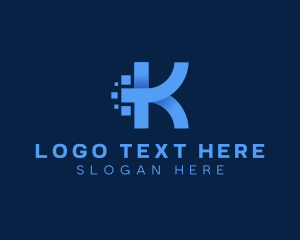 It - 3D Pixel Digital Letter K logo design