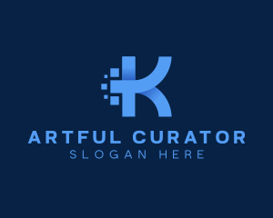 3D Pixel Digital Letter K logo design